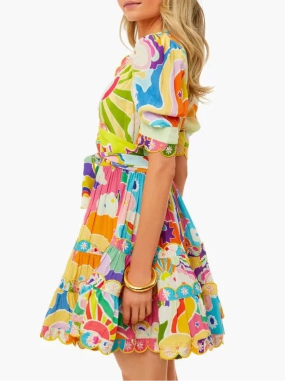 Celia B • Andromeda Dress mini tropical floral puff sleeve scalloped tiered - Picture 4 of 16